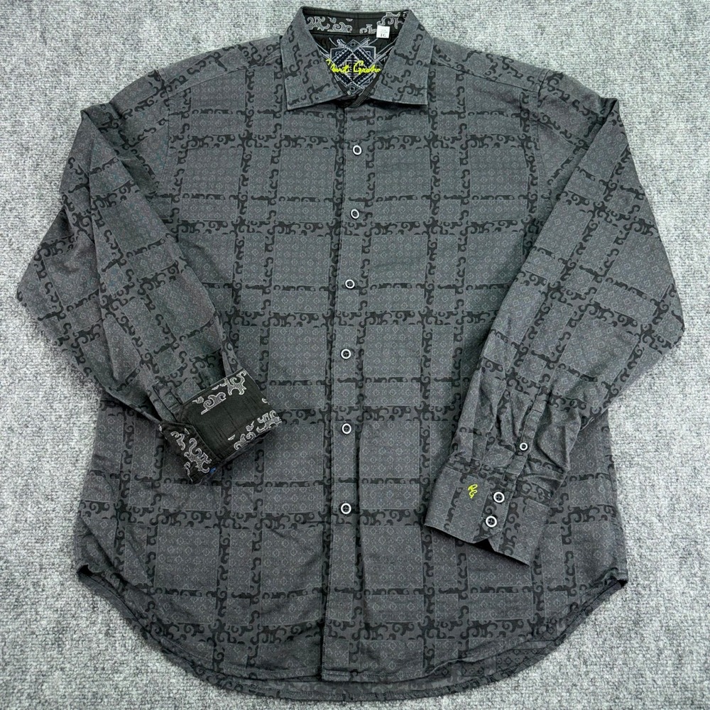 Robert Graham Shirt Mens XL Plaid Linen Cotton Classic Fit Geometric‎ Flip Cuff